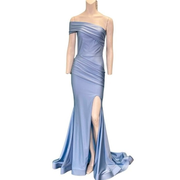 Jessica Angel 548 One Shoulder Maxi Gown Cold Blue Size Small NWT - Picture 1 of 5
